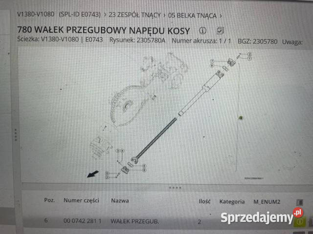 Claas wałek przegubowy Napędu kosy 0007422811 Jastrzębniki