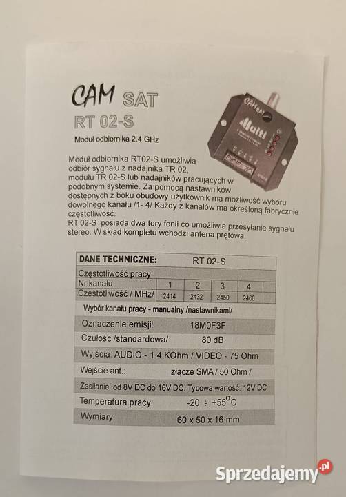 MODUŁ NADAJNIKA CAM SAT TR 02S ODBIORNIKA CAM Szczecin