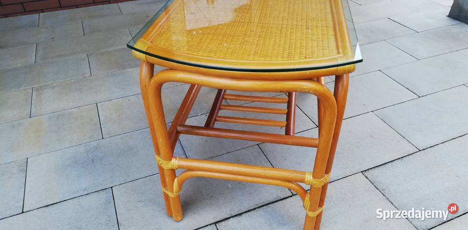 Stolik rattanowy ze szkłem ława z półką Garwolin