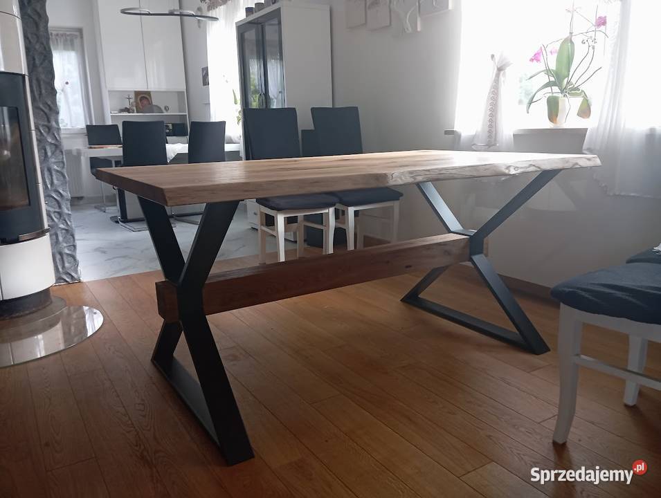 Stół Loft Nowoczesny Lite Drewno Dąb Nogi