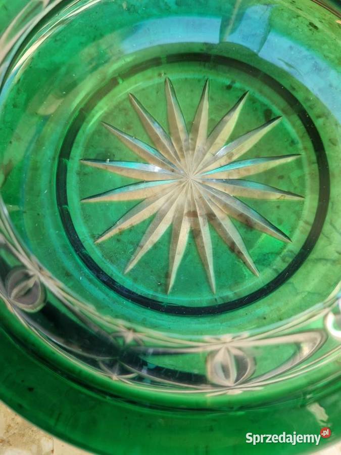Duża popielnica zielone szkło PRL Porcelana i szkło Lublin
