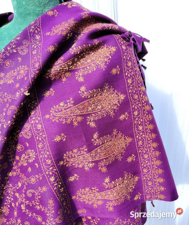 Szal orientalny fiolet indyjski haftowany haft Szczecin