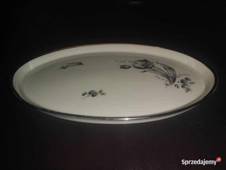 Patera półmisek z czarnymi tulipanami Porcelana i szkło Gdańsk