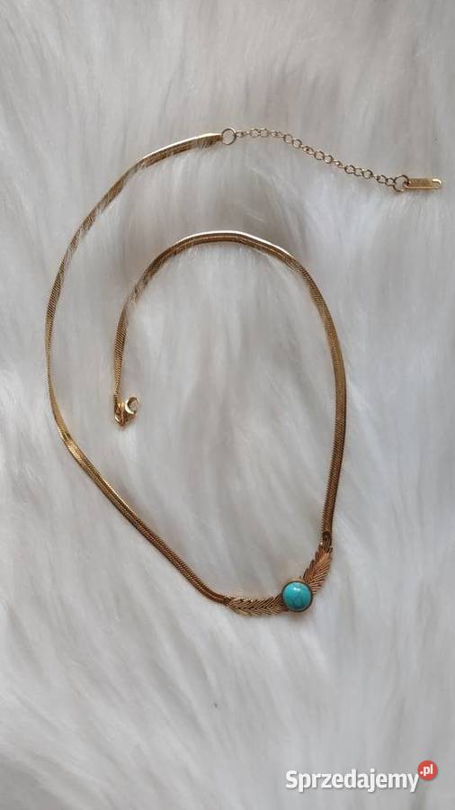 Złoty naszyjnik ze stali z turkusem Steel Olkusz