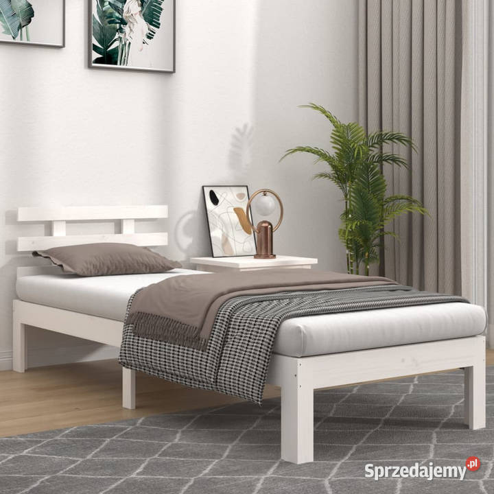 Rama łóżka biała lite drewno sosnowe 100 x 200 Łóżka