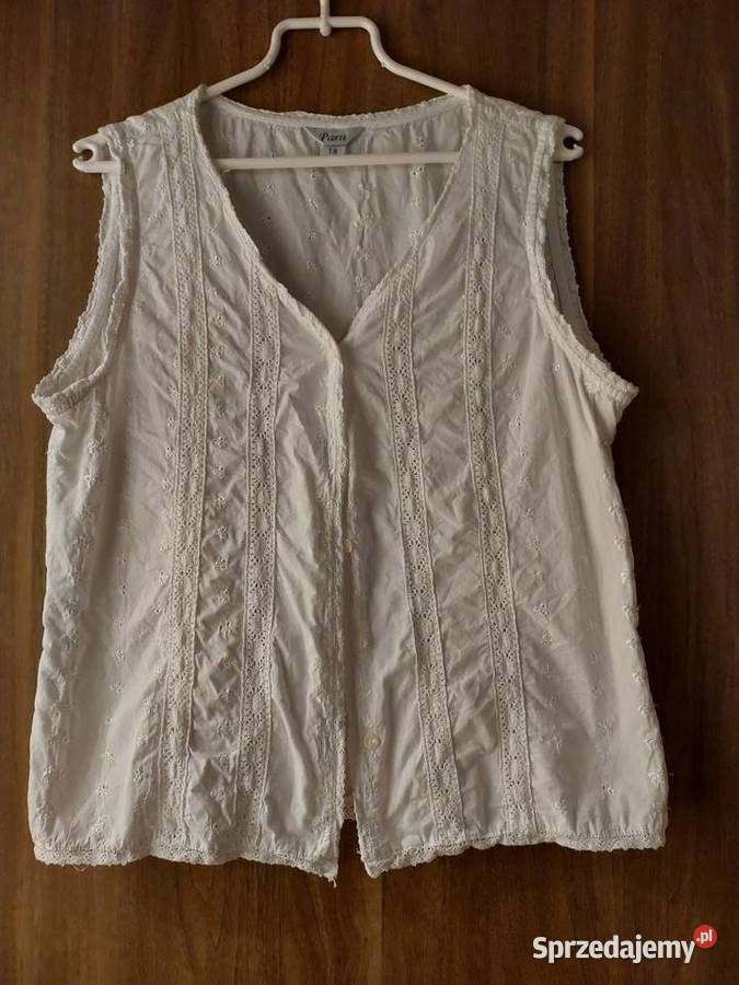 Biała bawełniana bluzka bez rękawów z haftem Wrocław sprzedam