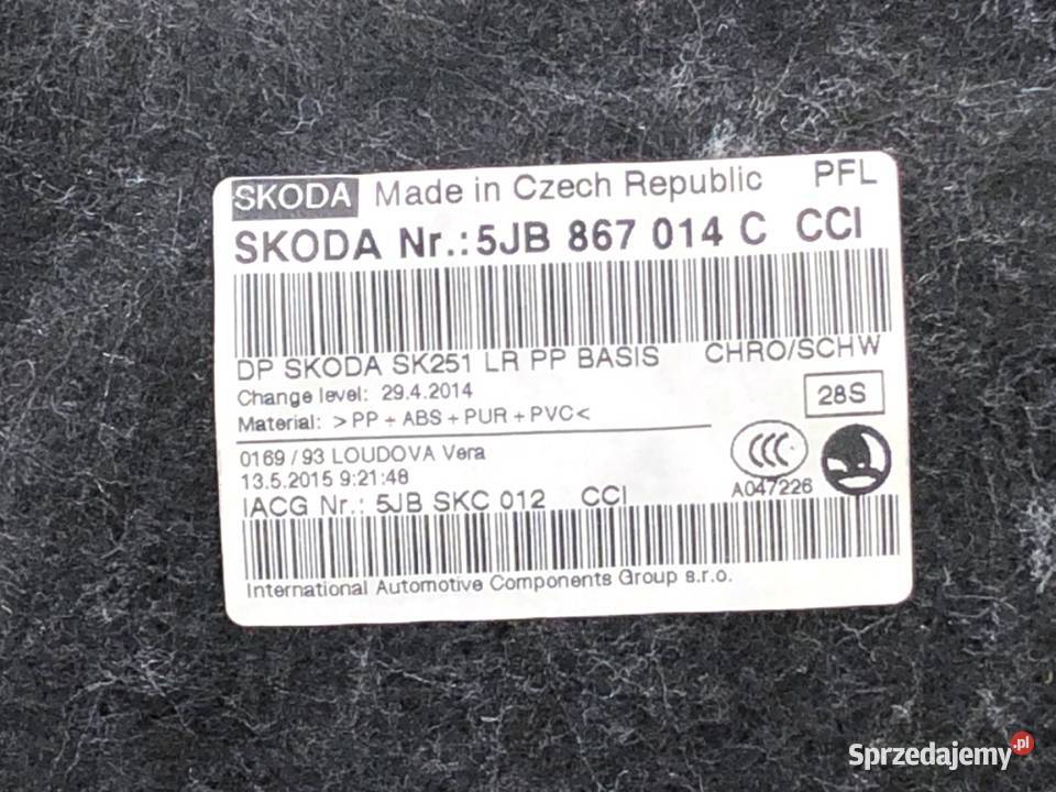 BOCZEK DRZWI PRAWY PRZÓD SKODA RAPID Kombi osobowe