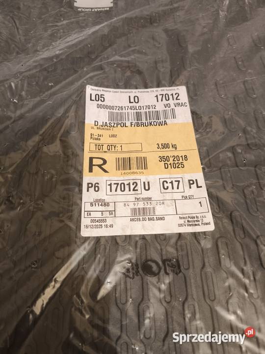 Oryginalna mata do bagażnika do Dacia Sandero 3 Pabianice