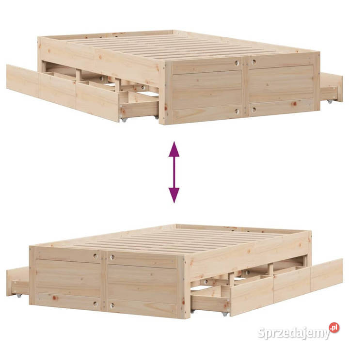 Rama łóżka z szufladami bez materaca sosnowe 193cm sprzedam