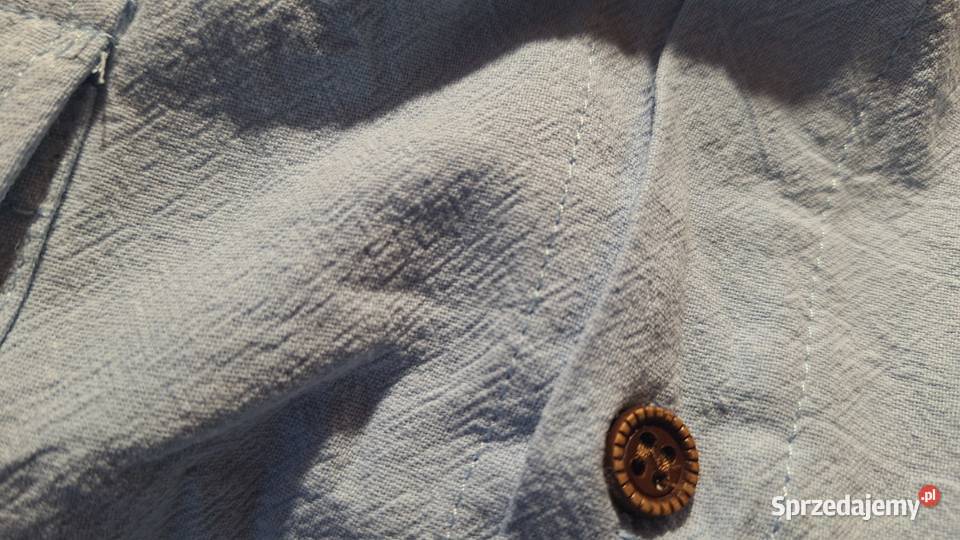Męska lniana koszula blue casual henley krótki Legionowo