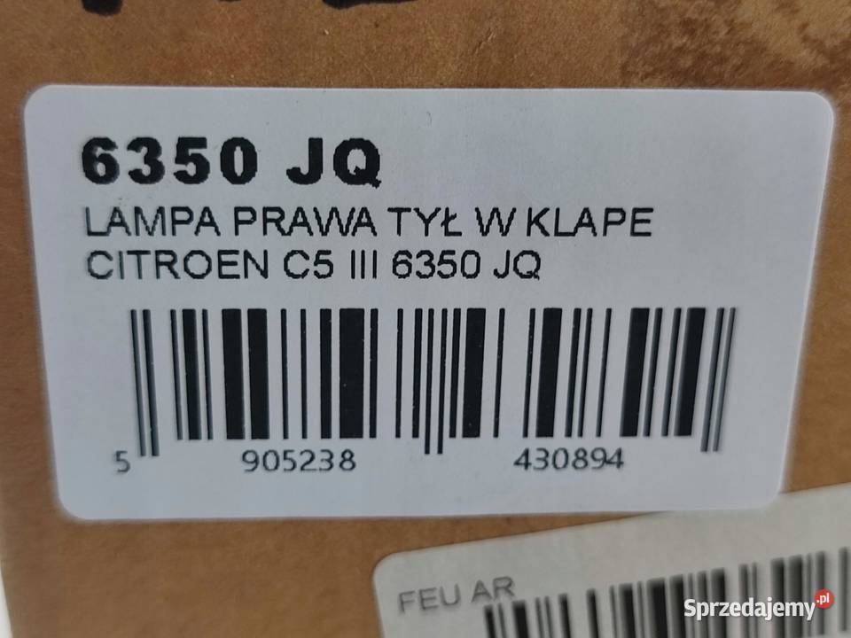 LAMPA PRAWY TYŁ W KLAPĘ CITROEN C5 III RD 2008 sprzedam