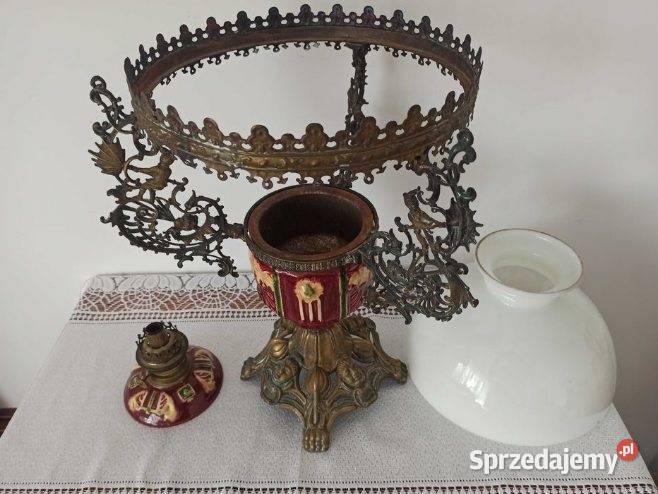 Lampa naftowa XIX w Francja majolika wielkopolskie Budzyń