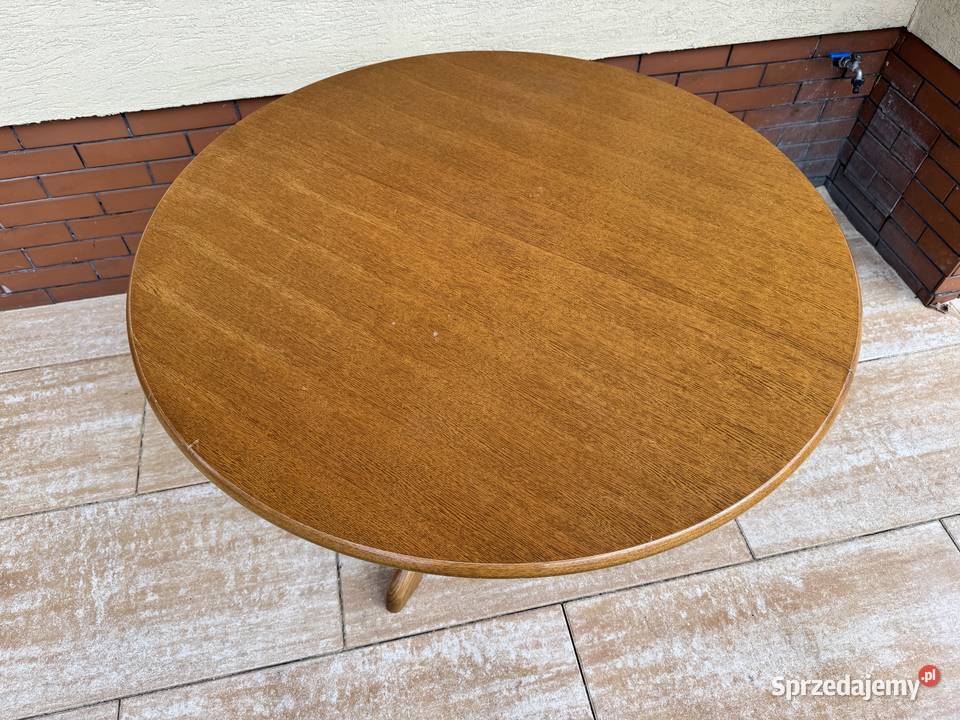 Stół okrągły drewniany rozkładany dąb rustykalny
