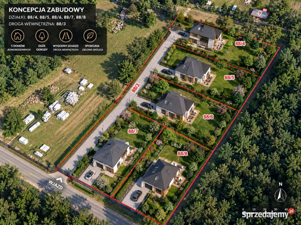 5 działek z WZ Gryfice las Hossoland 8001200m utwardzona