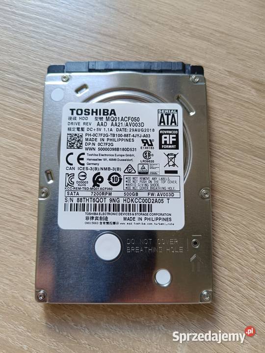 Dysk twardy HDD Toshiba 500GB 25 cala 7200 mazowieckie Pruszków