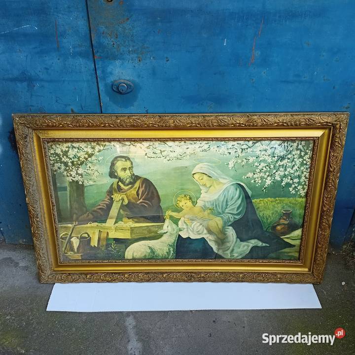 Obraz w Drewnianiej Ramie Stary Obraz Świeta Zabrze