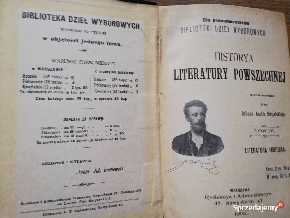 Historya literatury powszechnej JA Święcicki Książki naukowe i popularnonaukowe Kraków