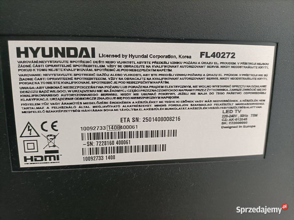 Hyundai Fl 40272 LED tv 40 super stan Euro