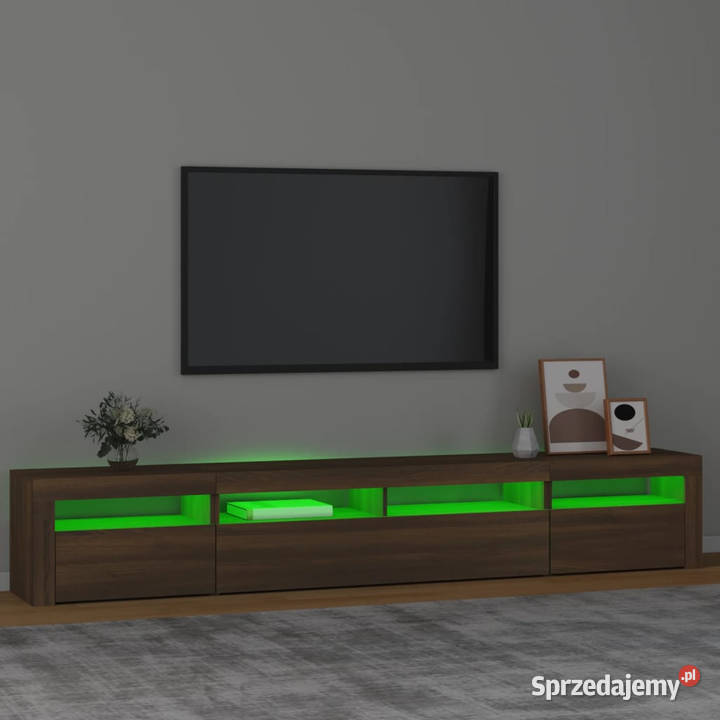 Szafka pod TV z oświetleniem LED brązowy dąb