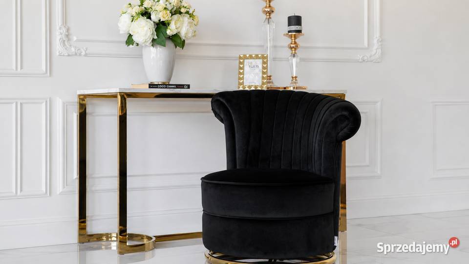 Fotel FLOWER Designerski Czarny Welwet Złota