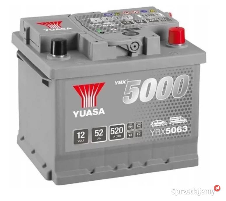 Akumulator Yuasa Silver 12V 52Ah 520A Prawy Plus osobowe