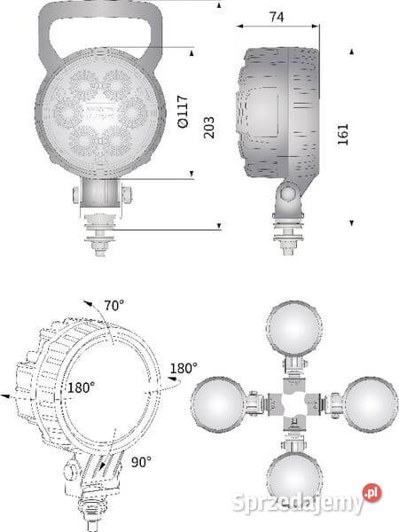 Lampa robocza LED okrągła 29W 2500 lm 1030V Kamionna