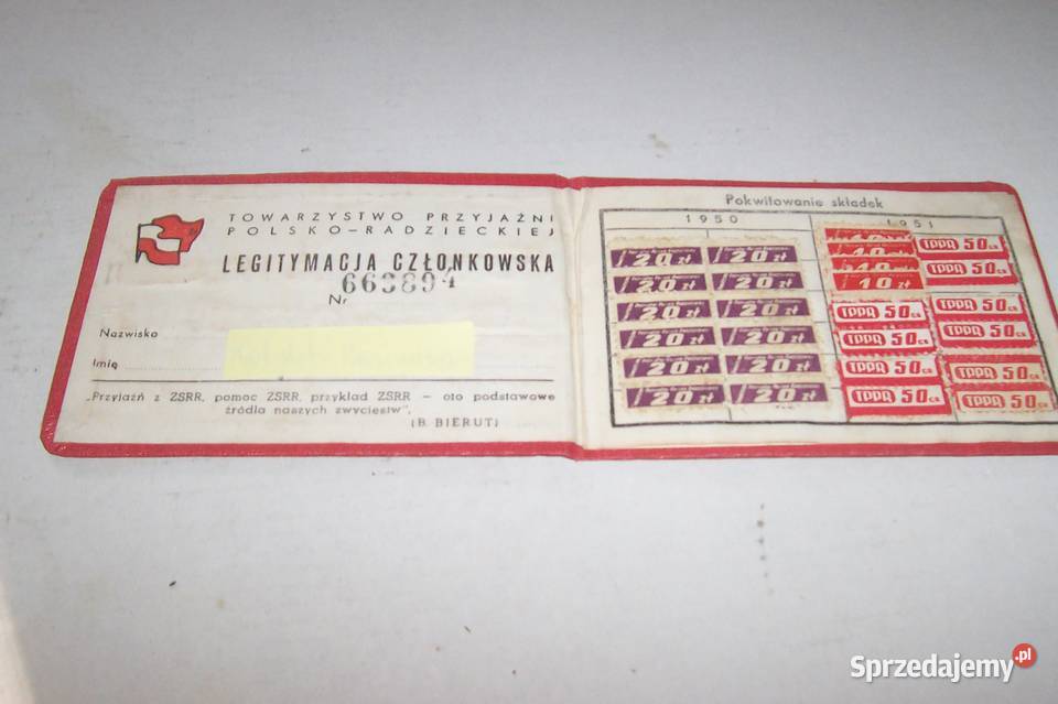 Legitymacja członkowska Towzrzystwo Przyjaźni Kraków