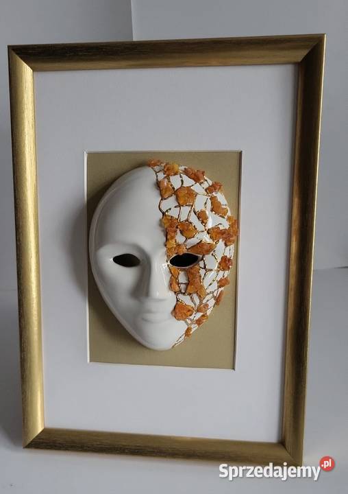 Maska Obraz maska ceramiczna oprawiona w ramę pomorskie Sierakowice