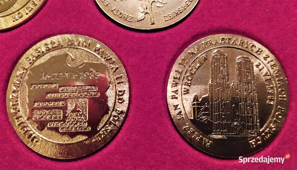 Złocone medale z II PIELGRZYMKI JP II do Polski Mędłów sprzedam