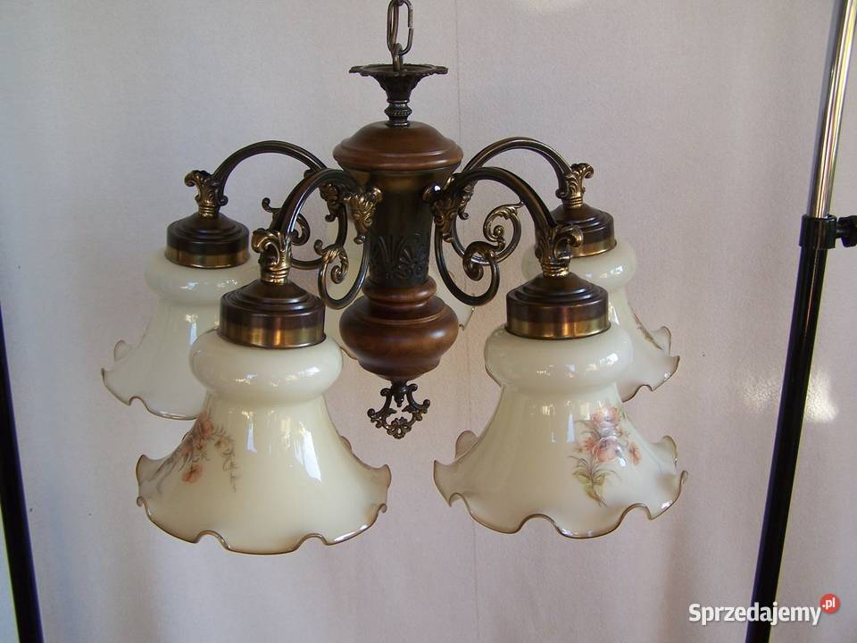 Żyrandol pięcioramienny z kloszami z ręcznie Lampy wiszące Koszalin