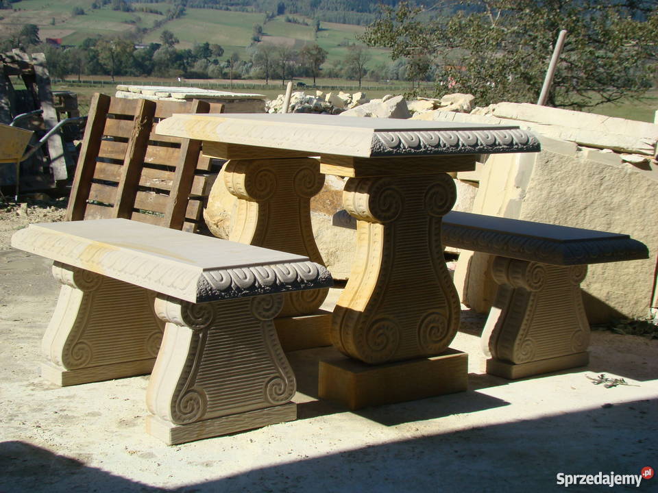 Elegancki i stylowy komplet ogrodowy z piaskowca dolnośląskie Kamienna Góra