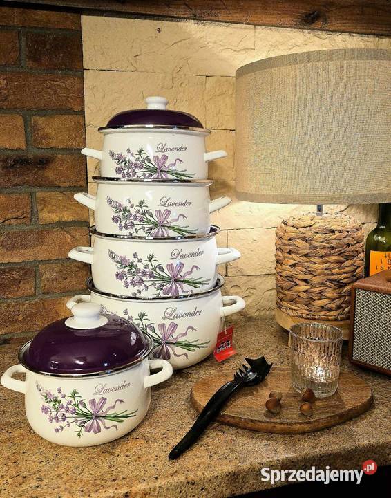 Garnki emalia duża słoneczniki maki lawenda lila łódzkie Piotrków Trybunalski sprzedam