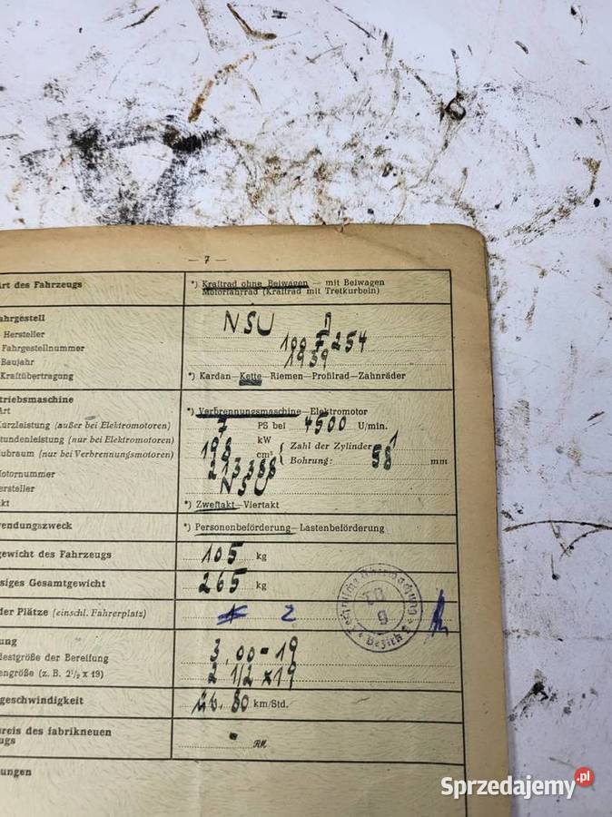 BIRIF PAPIER PAPIERY NSU 200 1938R Rybnik