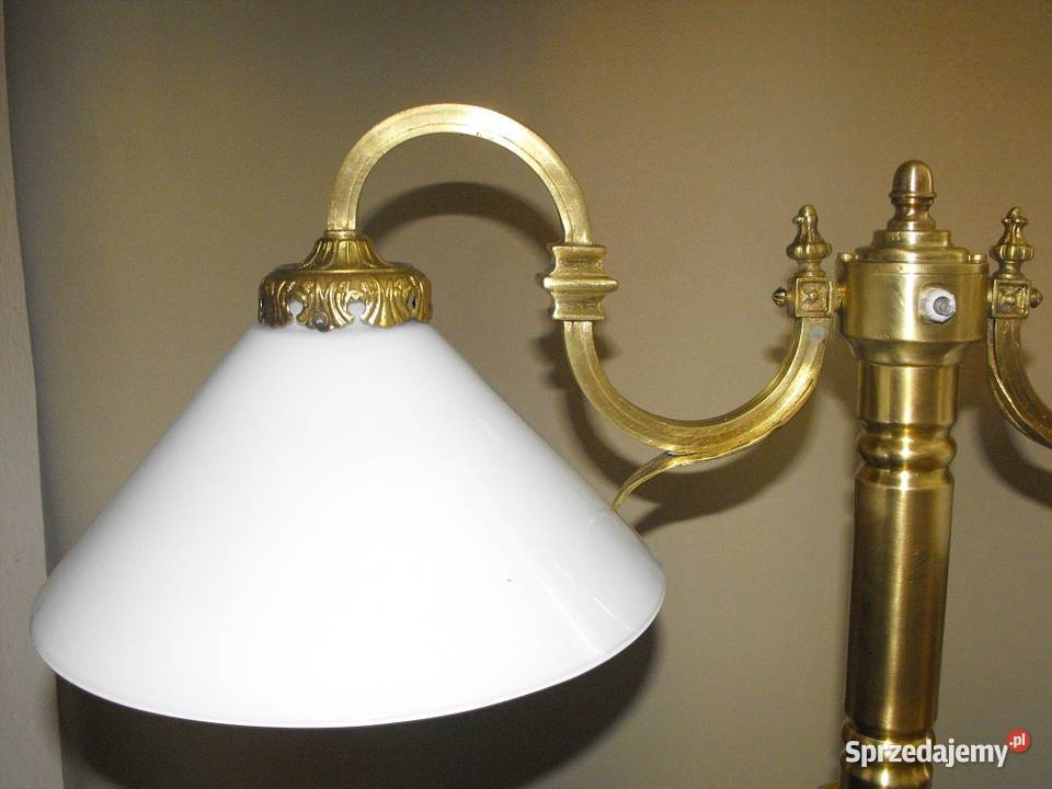 Dwuramienna mosiężna lampa gabinetowa z kloszami Skierniewice