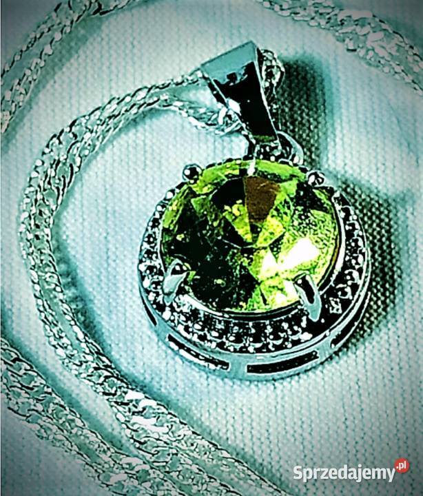 SrebroZłoto18K Naszyjnik Limonkowy Kamień Naszyjniki śląskie Poraj