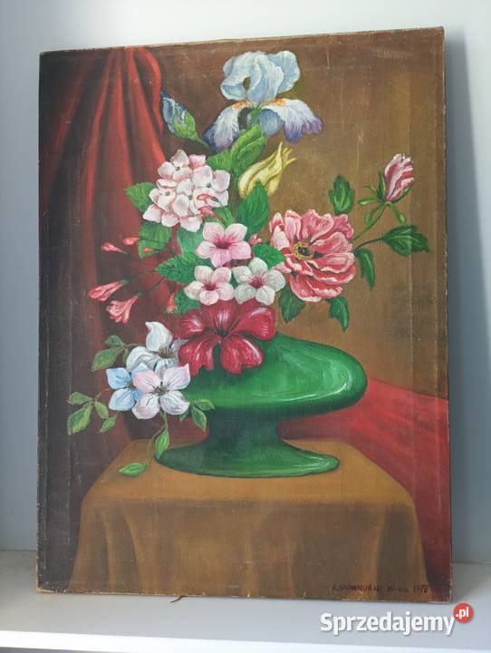 Obraz olejny kwiaty w wazonie styl old money Warszawa