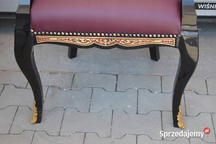 FOTEL BOULLE SKÓRA intarsje mosiądz KRZESŁO