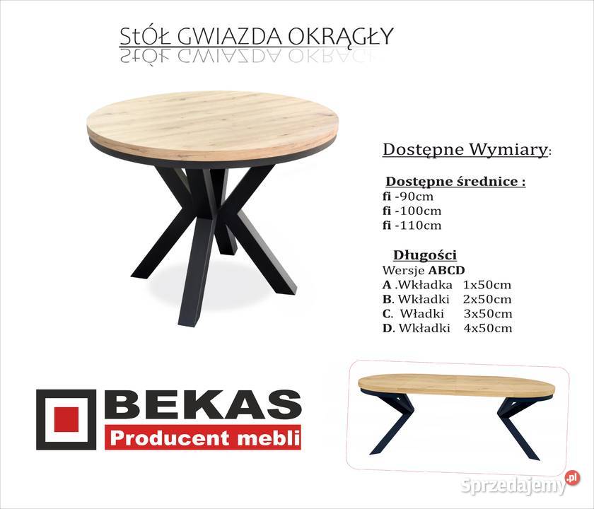 LOFT StyLOVE Komplet STÓŁ Okrągły Gwiazda 4 Gorzów Wielkopolski