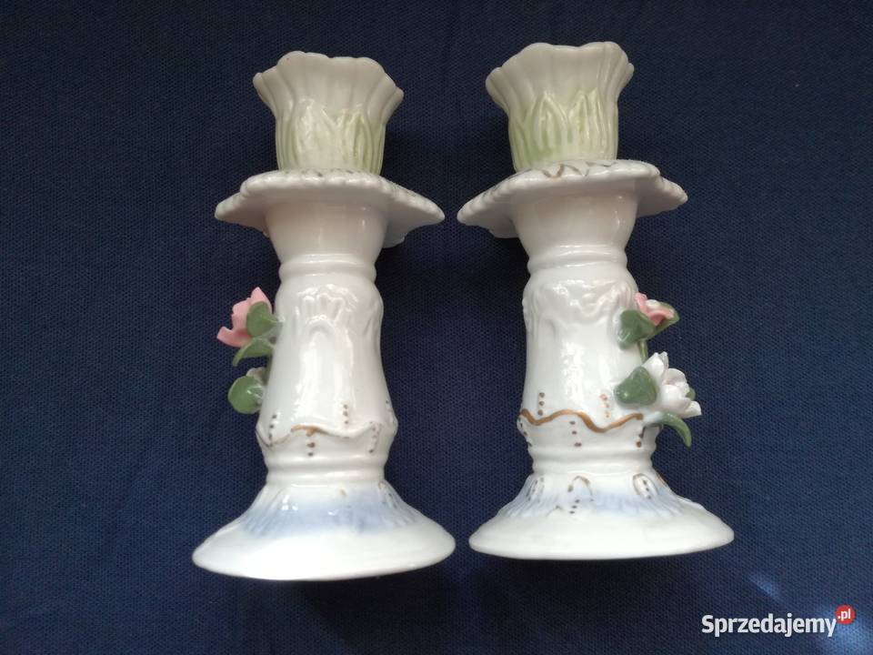 Dwa porcelanowe świecznikiRękodzieło ceramiczne biały Łódź