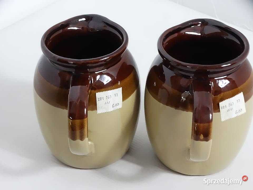 Zestaw Dwóch Solidnych Ceramicznych Dzbanków Dzbanki, karafki i mleczniki Biłgoraj