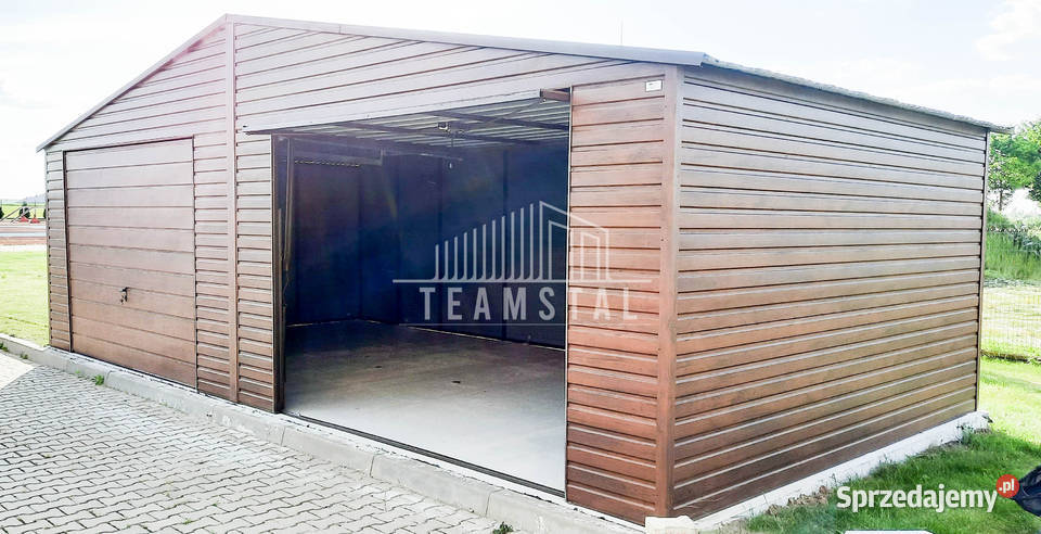 GARAŻ BLASZANY 8m x 6m dwuspad 2x Brama orzech Lubartów