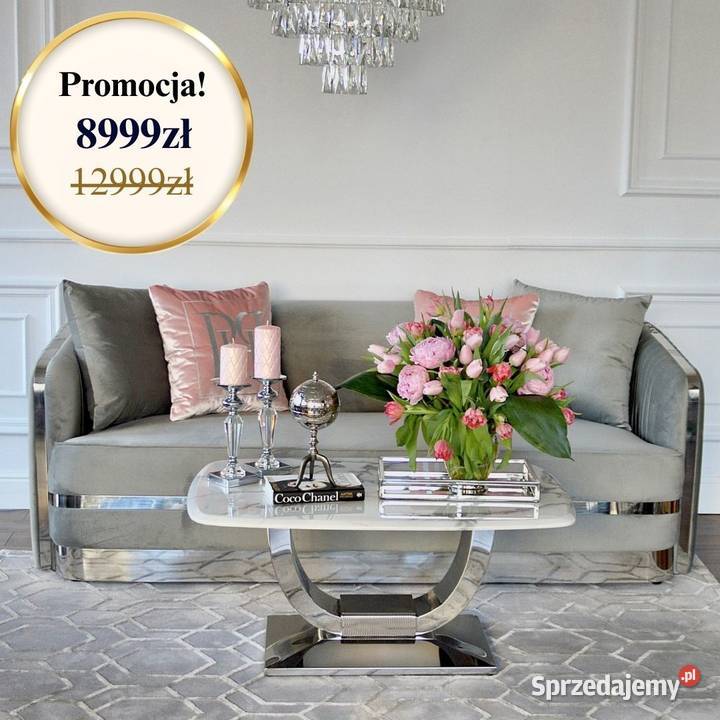 Sofa MADONNA Plisowana Szara Srebrna 3 os 210cm