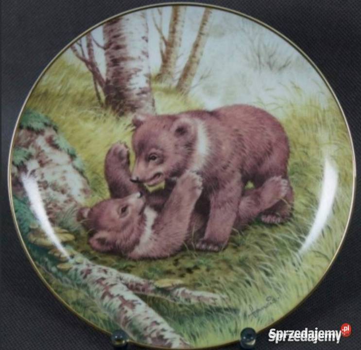 NIEDŹWIEDZIE IGRASZKI NA DEKORACYJNYM TALERZU Pabianice sprzedam
