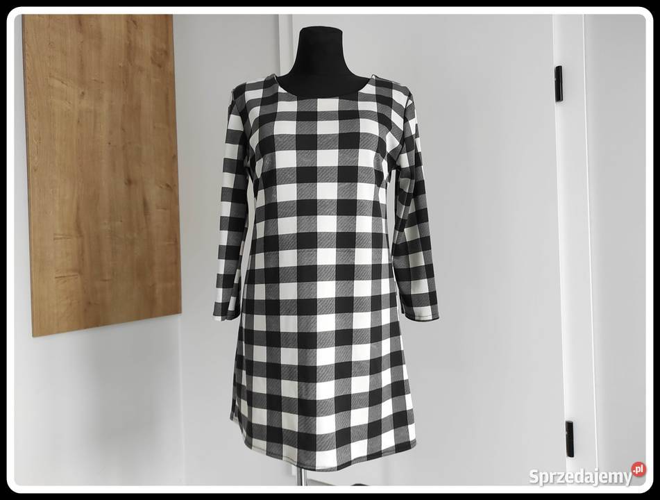 Sukienka w kratkę czarno białą 42 XL elastyczna Odzież damska Płock