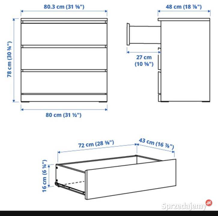Komoda malm ikea z 3 szufladami stan igła Gliwice