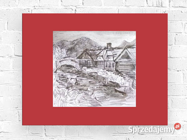 krajobraz rysunek 30x40 minimalizm grafika do odcienie czerwieni Dekoracje i ozdoby