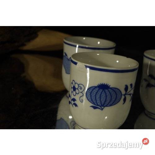 3 porcelanowe kubeczki czarki w niebieski wzór