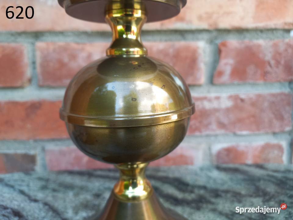 Lampka metalowa mosiężna szklany klosz Nocna Gawroniec