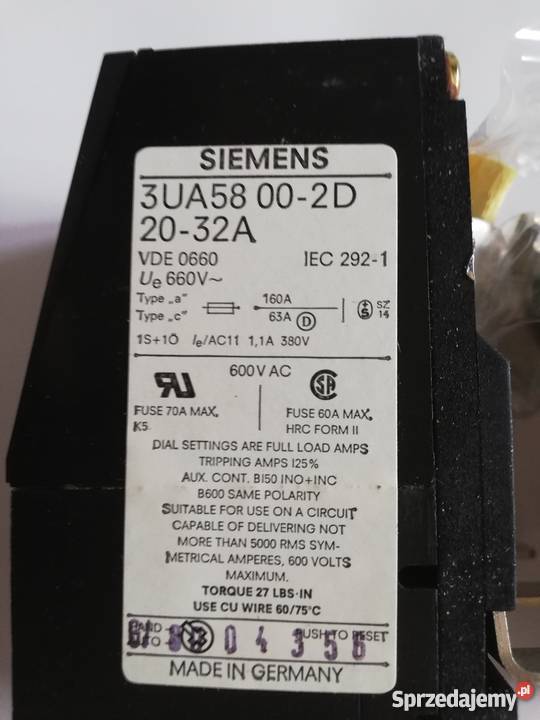 Przekaźnik termiczny 3UA58 002D 2032A Dąbrowa Górnicza