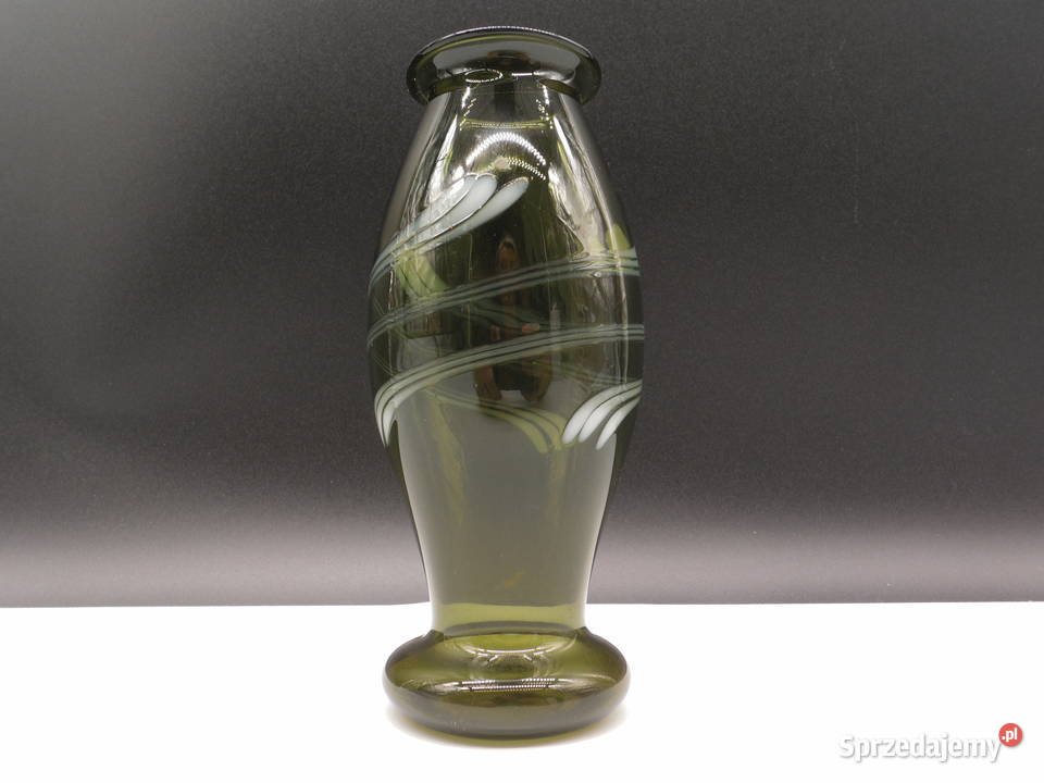 Artystyczny Wazon Vintage Szkło Oliwkowe Lata Raszków